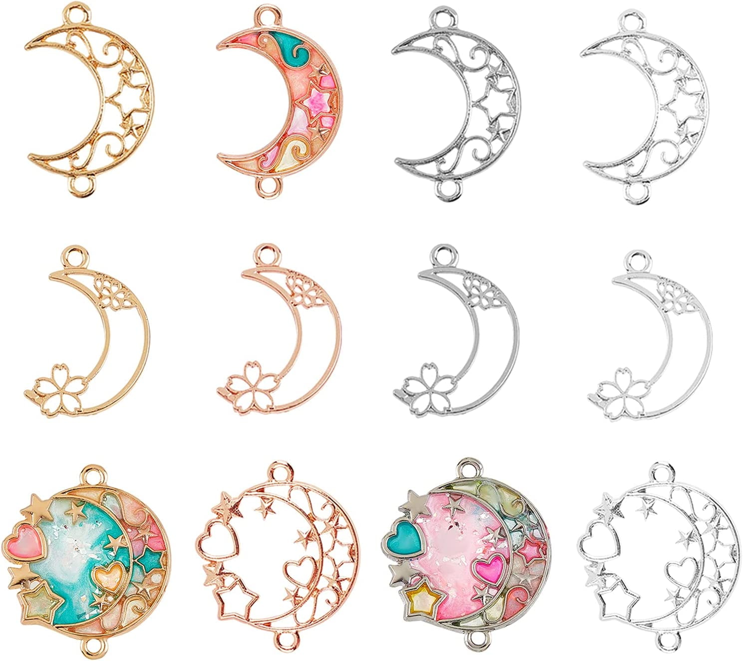 24 Pieces Moon Theme Open Back Bezel Pendants 4-Color Alloy Frame ...