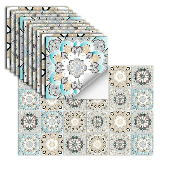24 Pieces Moroccan Wallpaper Tile Stickers Self Adhesive Removable Wall Backsplash Heat Resistant Furniture Staircase DIY Wall Tile Decals for Kitchen Bathroom Home Decor