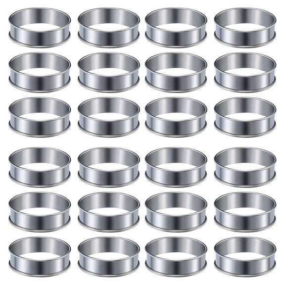 24 Pieces Muffin Tart Rings Double Rolled Tart Ring Stainless Steel Muffin Rings Metal Round Ring Mold for Food Making