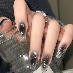 24 Pieces Mystic Black Glitter Square Press on Nails - Full Coverage Nail Art for Women - Ideal for Graduations, Parties, and Everyday Glamour
