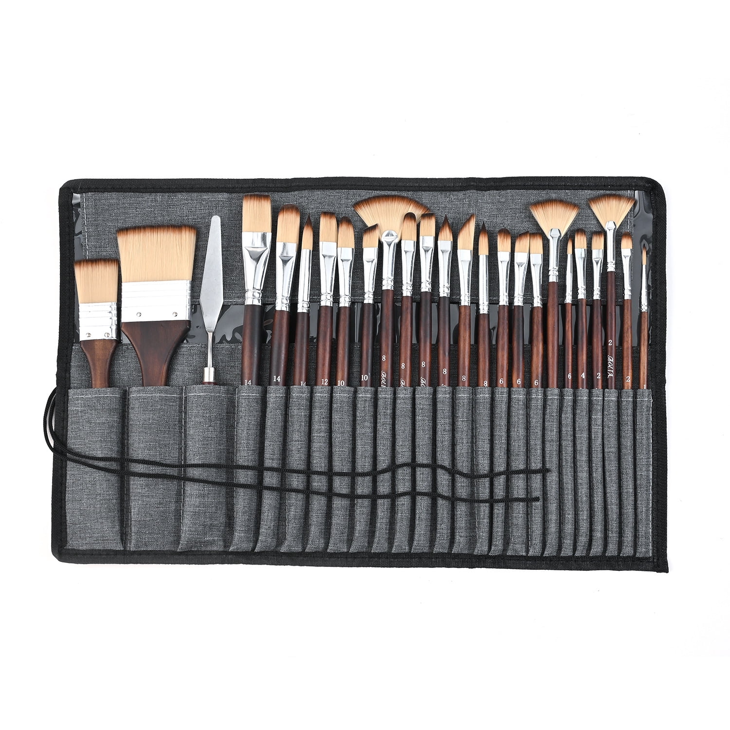 24 Pieces Paint Brushes, Expert Synthetic Nylon Bristles Paint Brush Kit with Palette Knife & Suede Leather Roll, Paint Brushes Set for Oil, Acrylic, Watercolor, Gouache and Detail Paintings