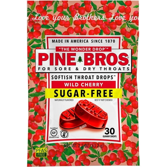 Pine Bros. Sugar Free Wild Cherry Gummy Sore Throat Drops, 24 Count