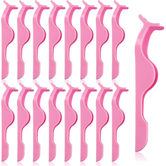 24 Pieces Plastic False Eyelash Applicator Clip Eyelash Extension Tweezers Remover Tool Tweezers for Application and Removal(Pink)