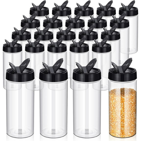 24 Pieces Plastic Spice Containers Plastic Spice Bottles Clear Reusable Large Empty Seasoning Jars with Shaker Lids for Kitchen Storage Seasoning Powder Herbs(16 oz,Cylinder,Clear and Black)