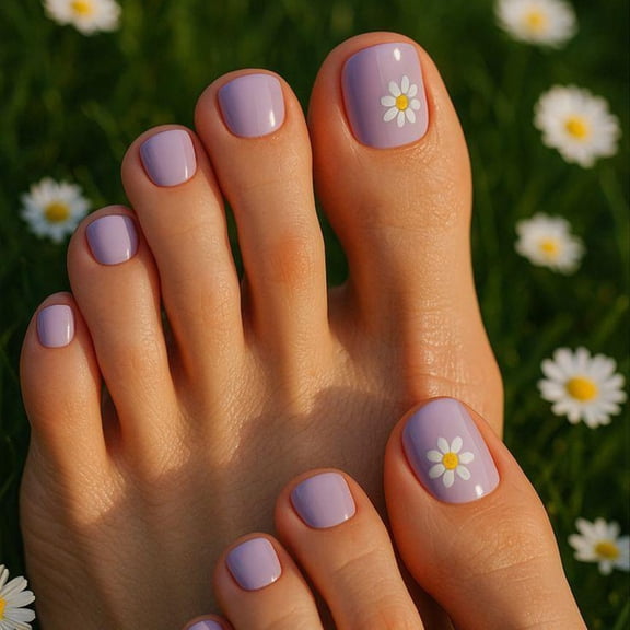 24 Pieces Purple Daisy Nail Art Stickers for Toe Nails - Easy Application Floral Designs