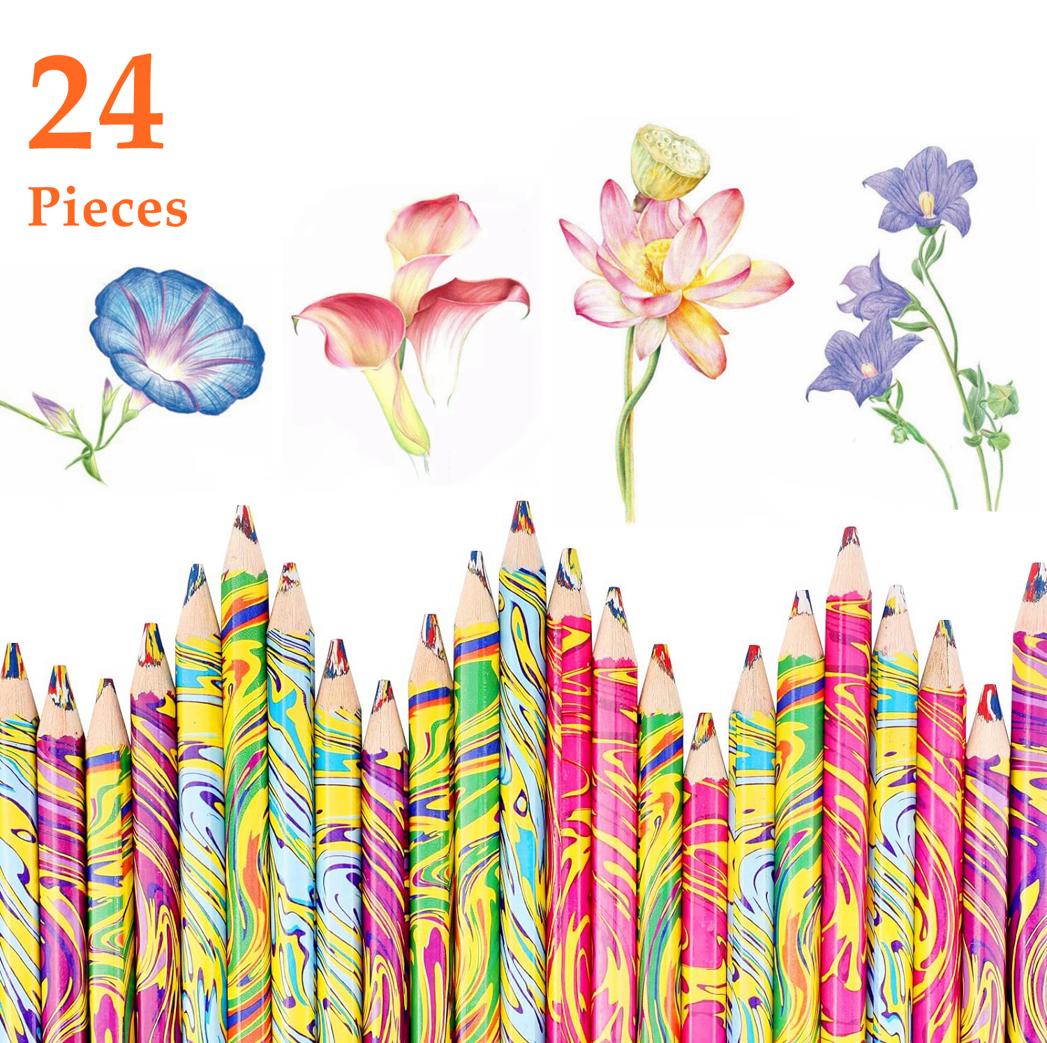 24 Pieces Rainbow Colored Pencils for Kids, 4 in 1 Colored Pencil