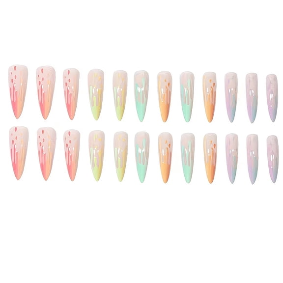 24 Pieces Rainbow Gradient Long Spike Press on Nails - Trendy Nail Art Set for Women