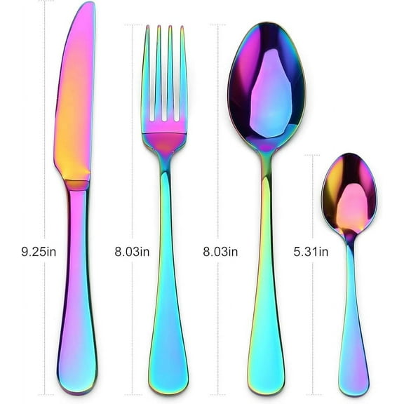 24 Pieces Rainbow Plated Titanium Cutlery Set.Stainless Steel Colorful Cutlery