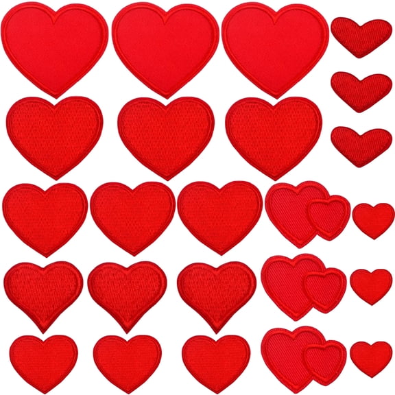 24 Pieces Red Hearts Embroidered Iron/Sew on Patches Small Love Heart Patch Fabric Appliques for DIY Clothing Hats Backpacks Jeans Jackets Repair Decoration, 8 Sizes