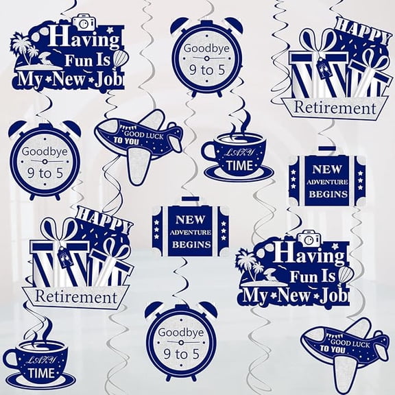 24 Pieces Retirement Party Hanging Swirls Decorations Blue Silver, Office Happy Retirement Foil Ceiling Decorations for Men/Women Retirement Party Supplies