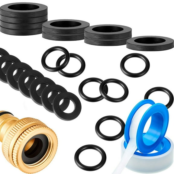 For 24 Pieces Rubber Hose Washer Tap Sealing Rings Set Garden Fitting Kit with O-Rings, 1/2 Inch & 3/4 Inch Washers, PTFE Thread Seal Tape for Home Industrial Use