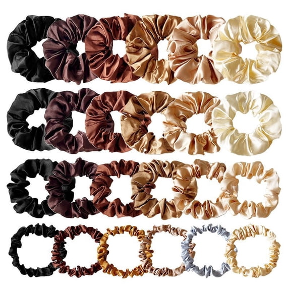 24 Pieces Satin Silk Scrunchies - Elastic Hair Bands, Hair Ties, Ponytail Holders, and Hair Decor in Lovely Colors for Women and Girls
