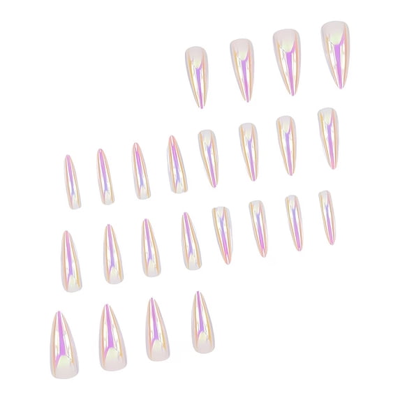 24 Pieces Set Light Red Chrome Fake Nails Long Pointed False Nails Full Cover Artificial False Nails Chrome Mirror Square Nails Press on Acrylic Nails Reusable Nail Stick for Women Girls