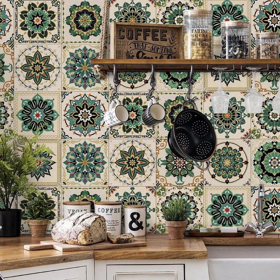 24 Pieces Set Tile Wall Stickers 6 x 6 Inch Self-Adhesive Removable Floral Decals Kitchen Backsplash Peel and Stick