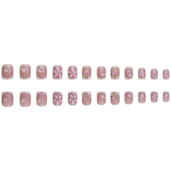 24 Pieces Short Square Rhinestone Flower French Flash Wear Nail Art