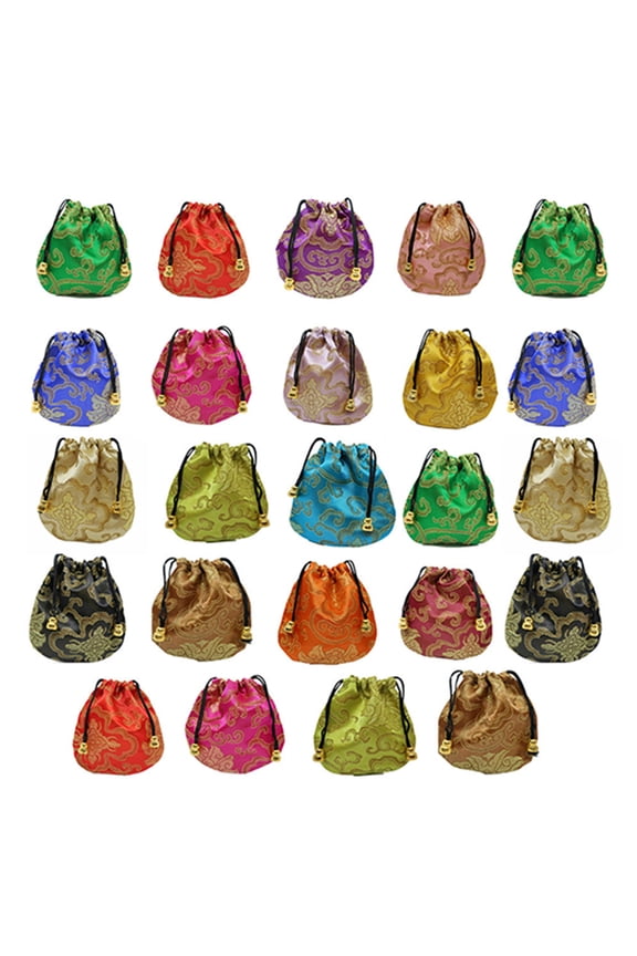 Chinese Style Silk Brocade Jewelry Bag Cosmetic Storage Bags Drawstring Pouch Women Jewelry Storage Bag Mini Coin Purses