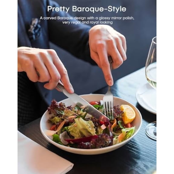 24 Pieces Silverware Set for 4, Retro Royal Flatware Set with Stainless Steel Forks Spoons Knives, Mirror Polished Vintage Tableware Cutlery Set for Kitchen/Hotel/Party Utensils Set, Dishwasher Safe