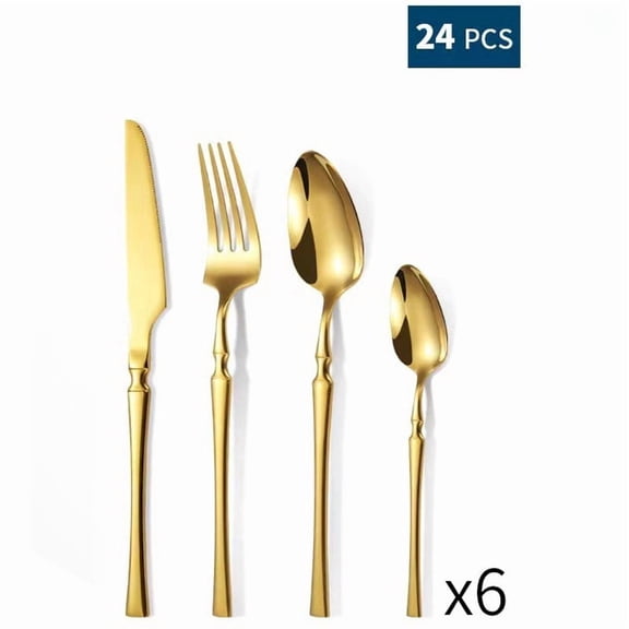 24 Pieces Silverware Set, Stainless Steel Flatware Cutlery Set for 6, Fancy Tableware Eating Utensils for Home Kitchen Restaurant Hotel,Golden