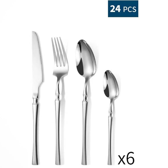 24 Pieces Silverware Set, Stainless Steel Flatware Cutlery Set for 6, Fancy Tableware Eating Utensils for Home Kitchen Restaurant Hotel,Silvery