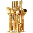 thumbnail image 1 of 24 Pieces Silverware Set, Stainless Steel Flatware Set with Holder, Mirror Polished Utensils Set Service for 6, Durable Kitchen Eating Tableware Set, Include Fork Knife Spoon Set, Dishwasher Safe, 1 of 7