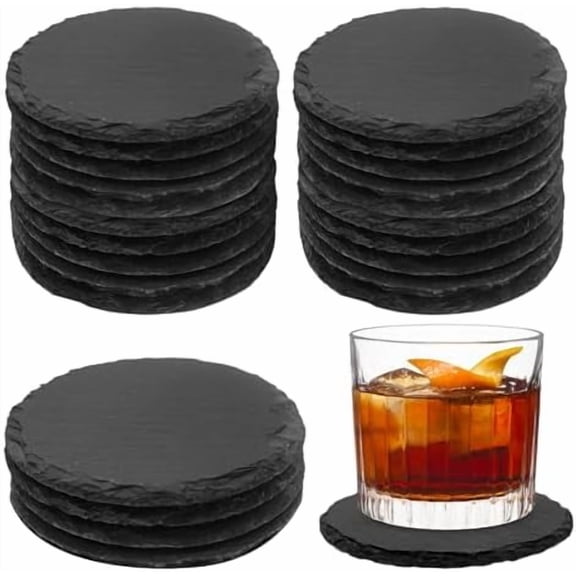 24 Pieces Slate Coasters.  4 inch Black Coasters Stone Coaster Set,Laser Engraving Blanks with Anti-Scratch Bottom, Perfect for use in Your Home, Office, Kitchen,bar or Anywhere.Round