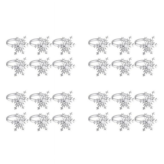 24 Pieces Snowflake Napkin Rings Christmas Snowflake Napkin Holder Rings for Christmas Holiday Table Decoration (Silver),24 x snowflakes napkin rings,Silver