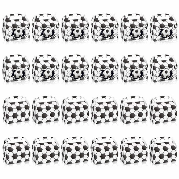24 Pieces Soccer Treat Box Party Gift Boxes with Handle for Kids Birthday Soccer Party Favor Candy Box