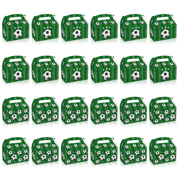 24 Pieces Soccer Treat Box Party Gift Boxes with Handle for Kids Birthday Soccer Party Favor Candy Box