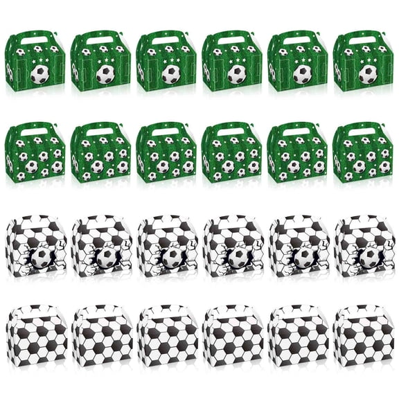 24 Pieces Soccer Treat Box Party Gift Boxes with Handle for Kids Birthday Soccer Party Favor Candy Box