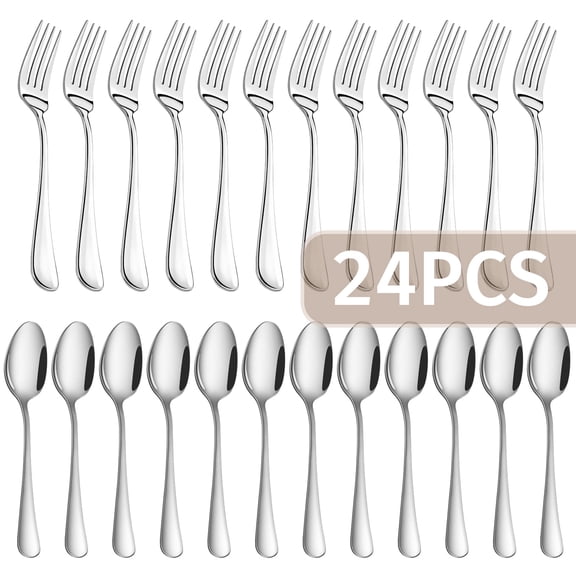 24-Pieces Spoon Fork Silverware Set, TAIMASI Food-Grade Tableware Set for 12, Stainless Steel , Mirror-Polished Dining Flatware Set for Home Restaurant