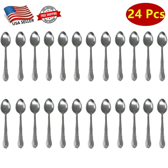 24 Pieces Stainless Steel Dinner Spoons Flatware Tableware Set Kitchen 7.25 Inch