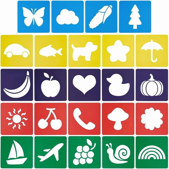24 Pieces Stencils for Large Sidewalk Chalk Stencils for Painting Outside Reusable & Washable Nature Garden Animals Themed Primary Shape Drawing Template Kit for Crafts