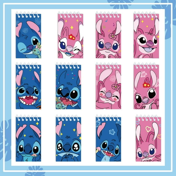 24 Pieces Stitch Mini Notepads Multicolor Style Pocket Notebook Coil Gift Set Anime Theme Suitable for Birthday Office Party Gifts, 12 Styles
