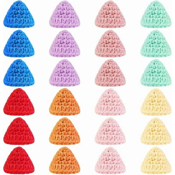 24Pcs 8 Colors Handmade Wool Woven Hat Decoration DIY Jewelry Earring Hair Accessories Doll Craft Supplies Mixed Color 33x51x9mm 3pcs/color