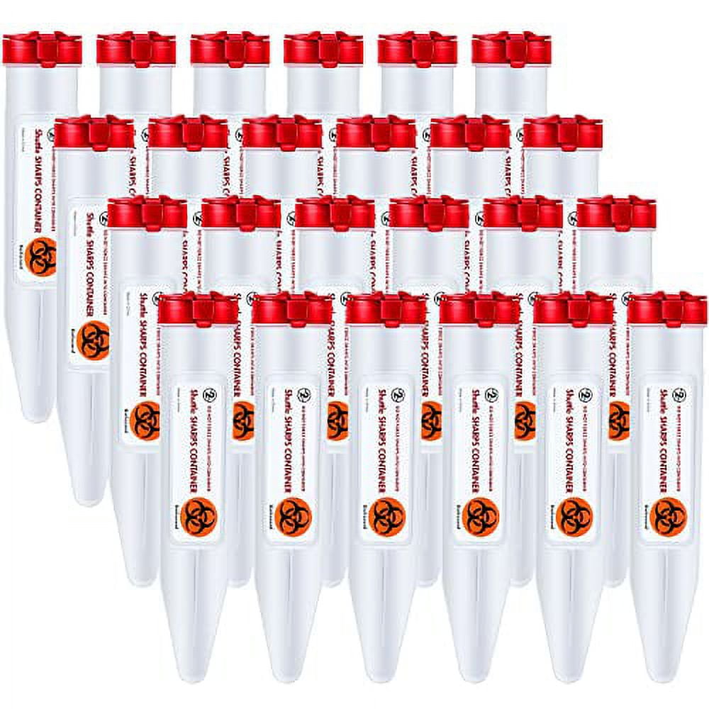 24 Pieces Travel Sharps Container Disposal Transportable Sharps with Locking Mechanism Needle Disposal Containers Small Sharps Container Single Use Transportable Container, 6.5 x 1.38 Inches
