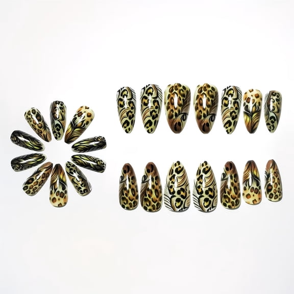 24 Pieces Vintage Leopard Print Press On Nails - Stylish Removable Nail Art for Effortless Glam