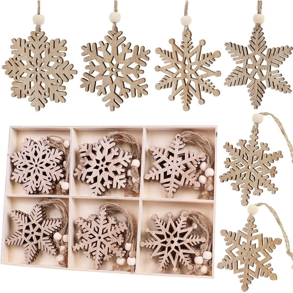 24 Pieces Wooden Christmas Snowflakes Ornaments 3inch Snow Flake Hanging Ornament for Rustic Christmas Tree Decoration Holiady Gift Crafts