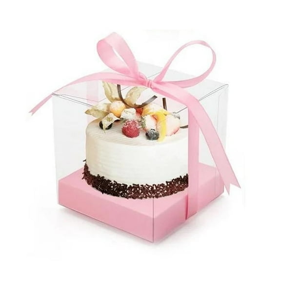 24 Pink Clear Cupcake Gift Box includes Cupcake Insert and Satin Ribbon for Gift Gifting, Party, Wedding