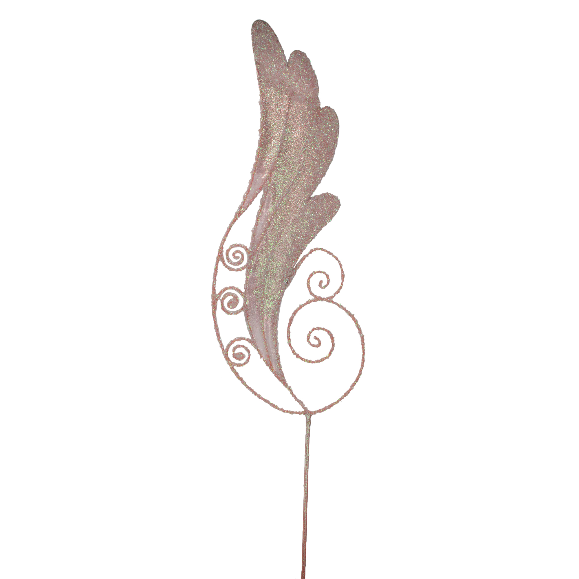 24" Pink Iridescent Glittered Angel Wing Craft Pick