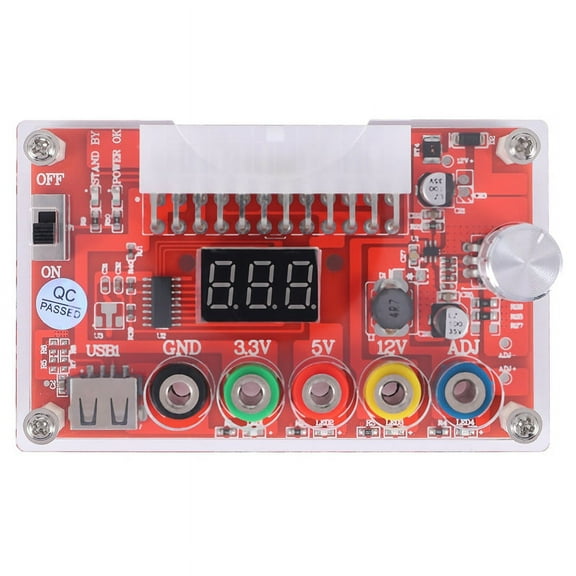 24 Pins ATX Power Supply Breakout Board and Acrylic Case Kit Module Adapter Power Connector Support 3.3V/5V/12V ADJ