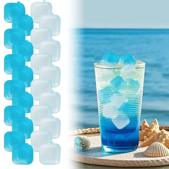 24 Plastic Ice Cubes, Reusable Ice Cubes,250ml Plastic Ice Cubes, Ice Cubes Reusable, Blue & White Reusable Ice Cubes, Reusable Ice, Refreezable Ice Cubes for Drinks, Cubed Ice,0.98×0.98 in