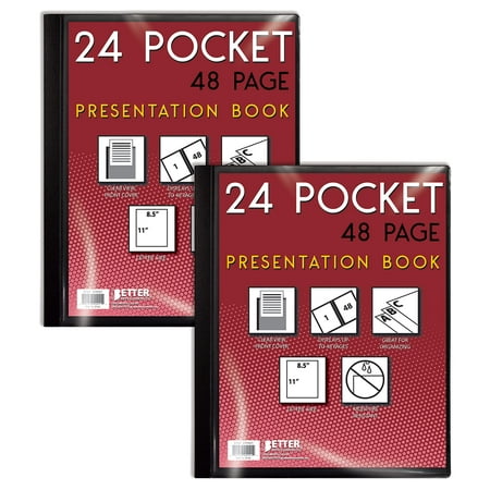 24 Pocket Bound Presentation Book, Black, Clear View Front Cover, 48 Sheet Protector Pages, 8.5" x 11" Sheets, by Better Office Products, Art Portfolio, Durable Poly Covers, Letter Size (2 Pack) price history and forecast - Better Office Products 32020_32024_32027