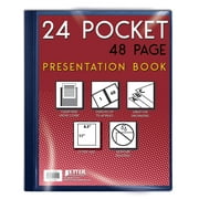 24 Pocket Bound Presentation Book, Blue with Clear View Front Cover, 48 Sheet Protector Pages, 8.5" x 11" Sheets, by Better Office Products, Art Portfolio, Durable Poly Covers, Letter Size, Blue