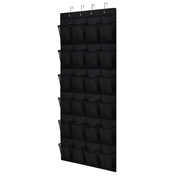 24 Pocket Hanging Closet Organizer, Non‑Woven Fabric Shoe Storage With Metal Hooks For Door & Wardrobe Accessory Arrangement(Black)