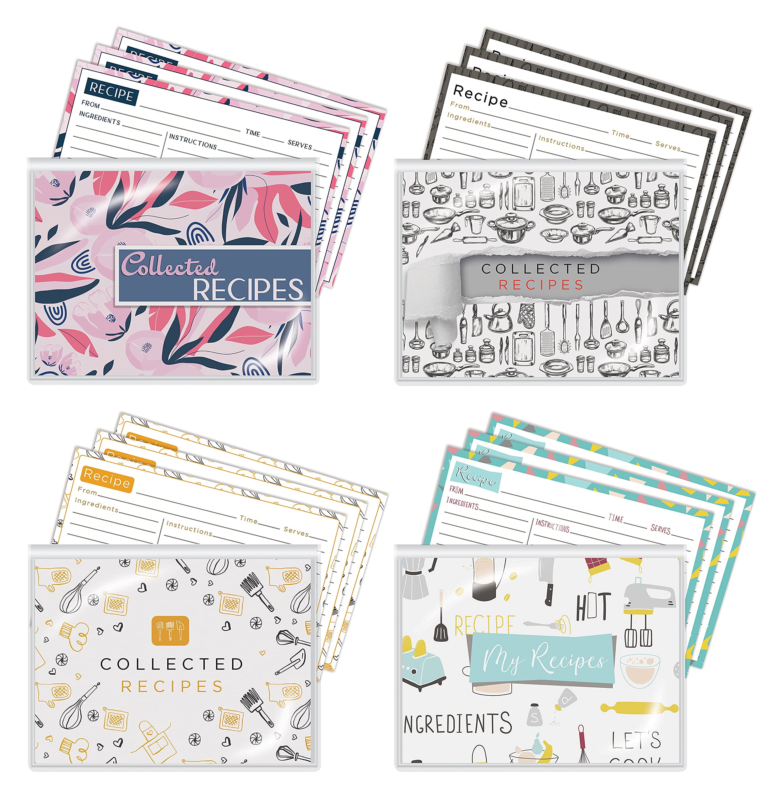 24 Pocket Mini Recipe Card Books with 100 4 x 6 Recipe Cards, 4 Pack