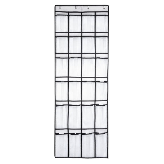 24 Pocket Over the Door Shoe Organizer, Foldable Hanging Storage Unit With Metal Hooks For Bedroom Closet Shoe Management(White)