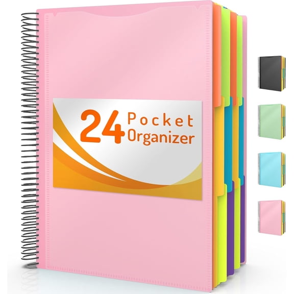 24 Pocket Project Organizer, 1/3-cut Tab Binder Organizer with Sticky Labels, Multi Folder Zipper Pouch, Spiral Notebook, Office Supplies