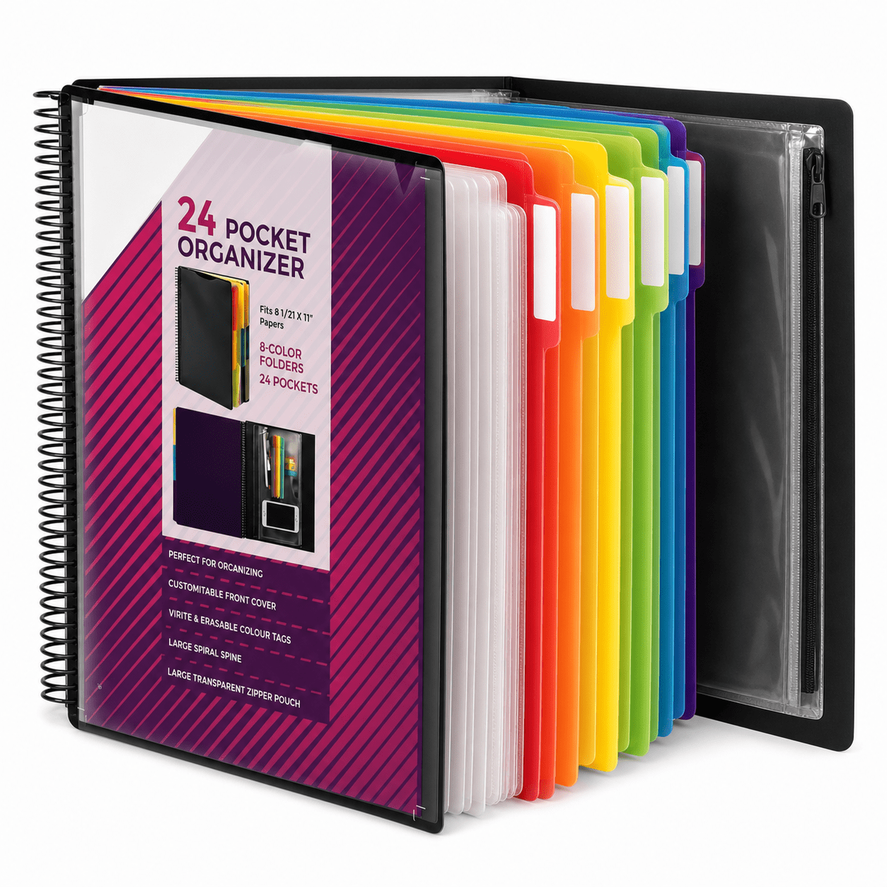 24 Pocket Spiral Project Organizer with 12 Dividers, Fits 8.5" x 11 ...