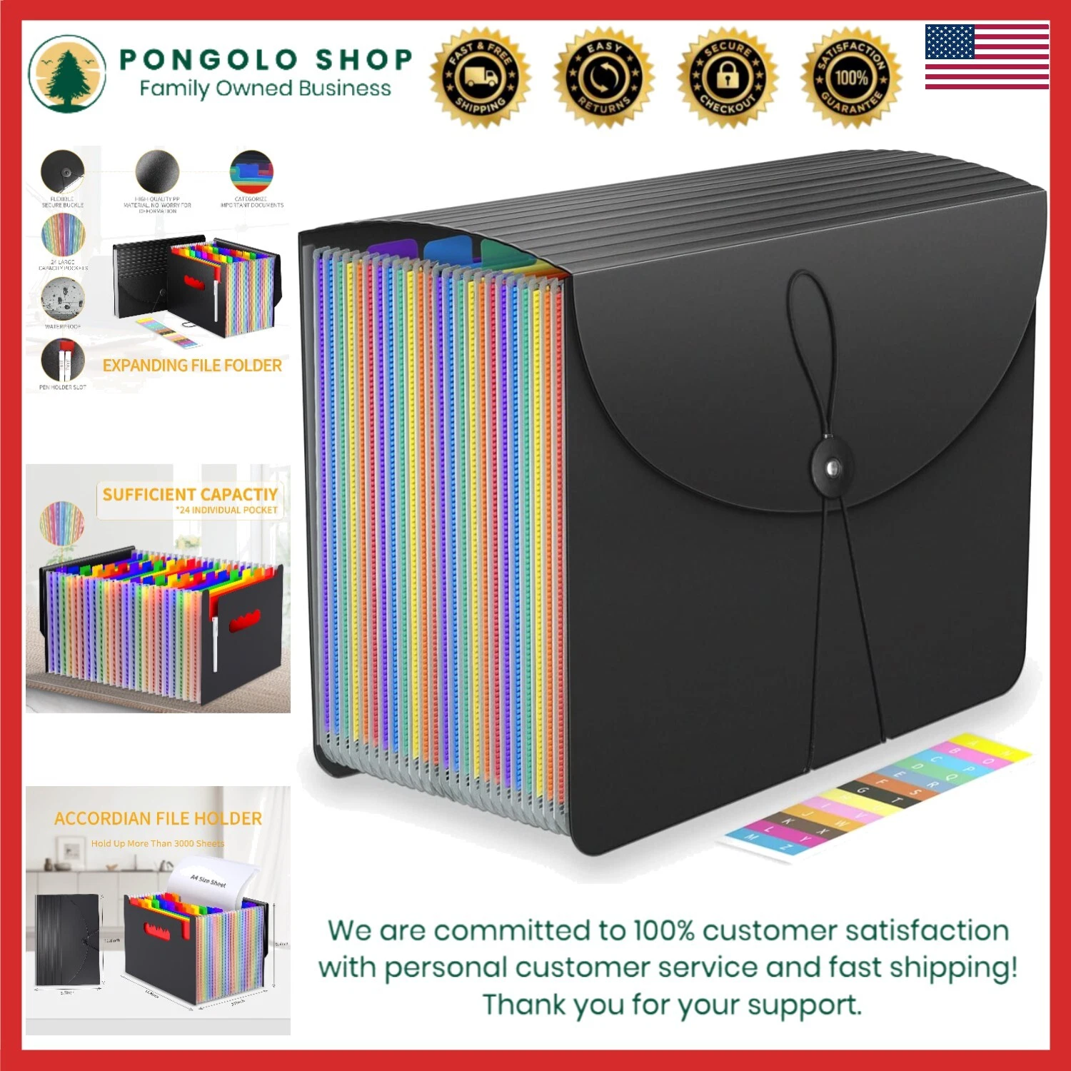 24 Pockets Expanding File Folders Accordian File Organizer Storage Box