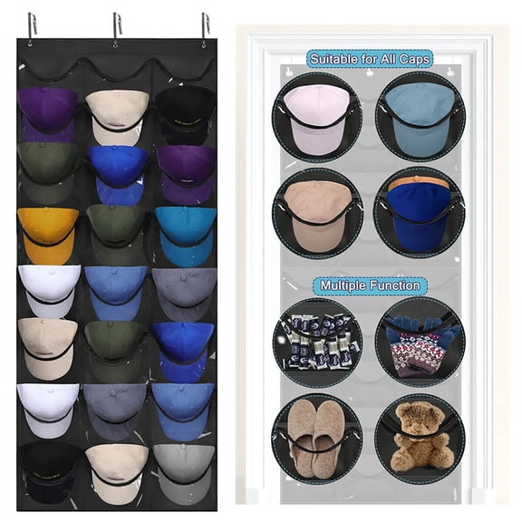 24 Pockets Hat Organizer Over The Door Baseball Hat Rack Cap Holder Hanger for Closet Storage to Protect and Display